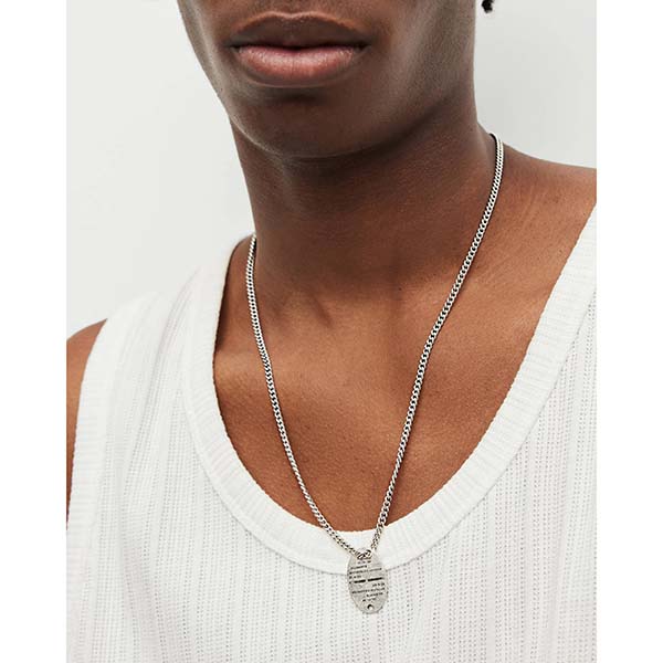 Allsaints Australia Mens Adyn Sterling Silver Dog Tag Necklace Silver AU73-375